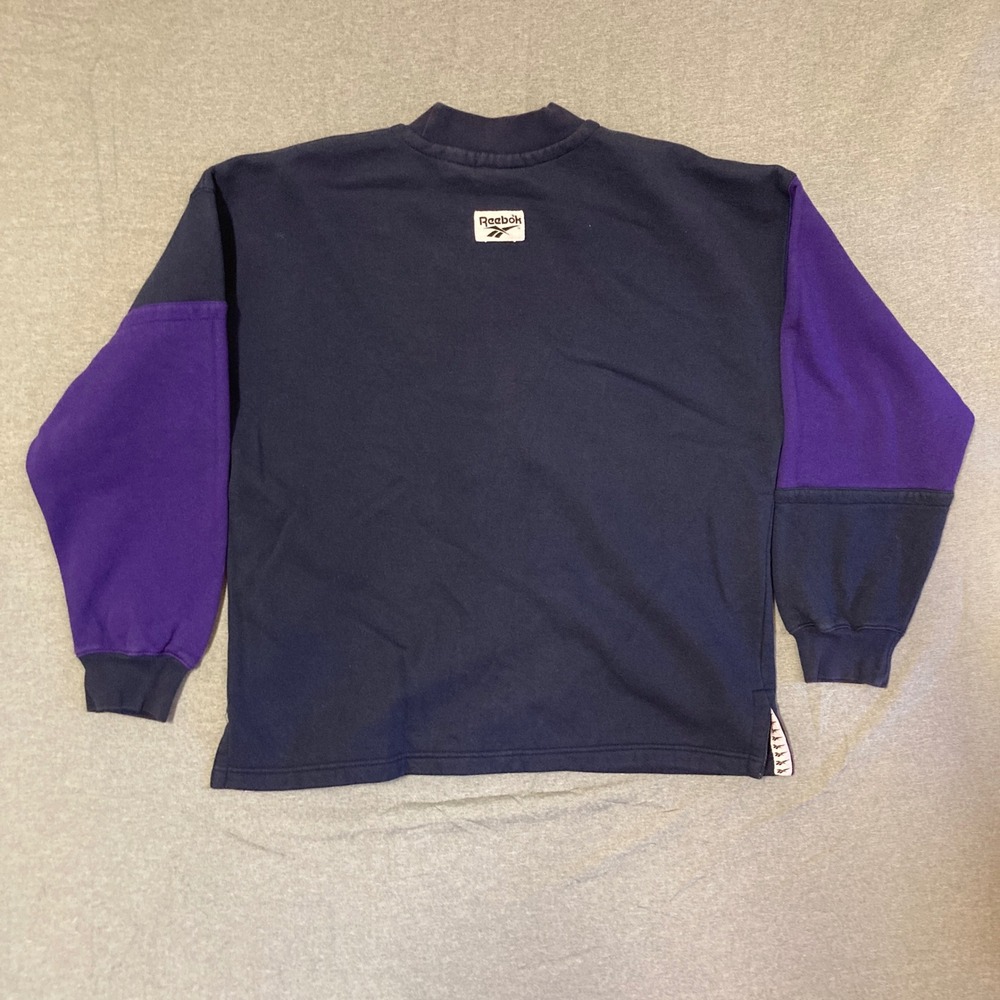 Vintage Reebok Colorblock Sweatshirt Navy Purple Mock Neck Logo Mens Medium - Picture 6 of 10